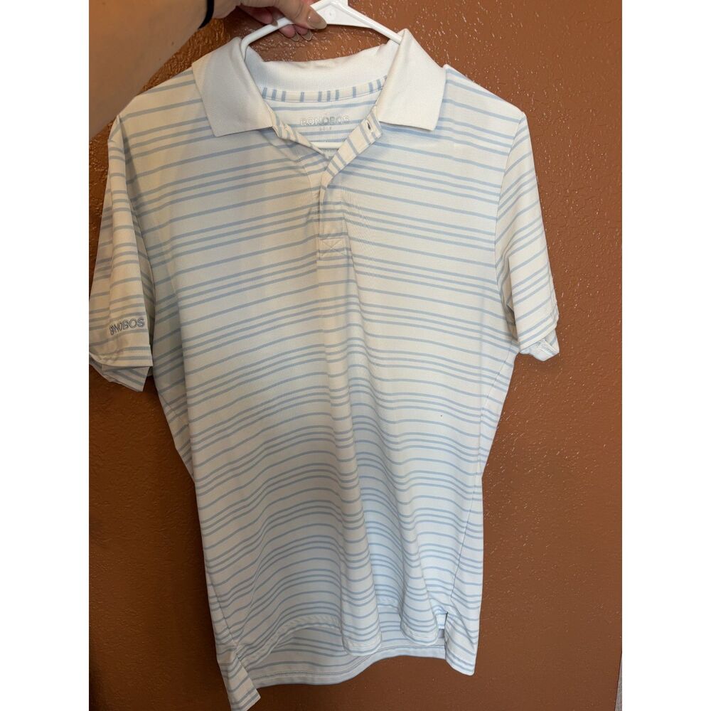 Bonobos Men's Medium Slim Fit Polo White with Light Blue Stripes